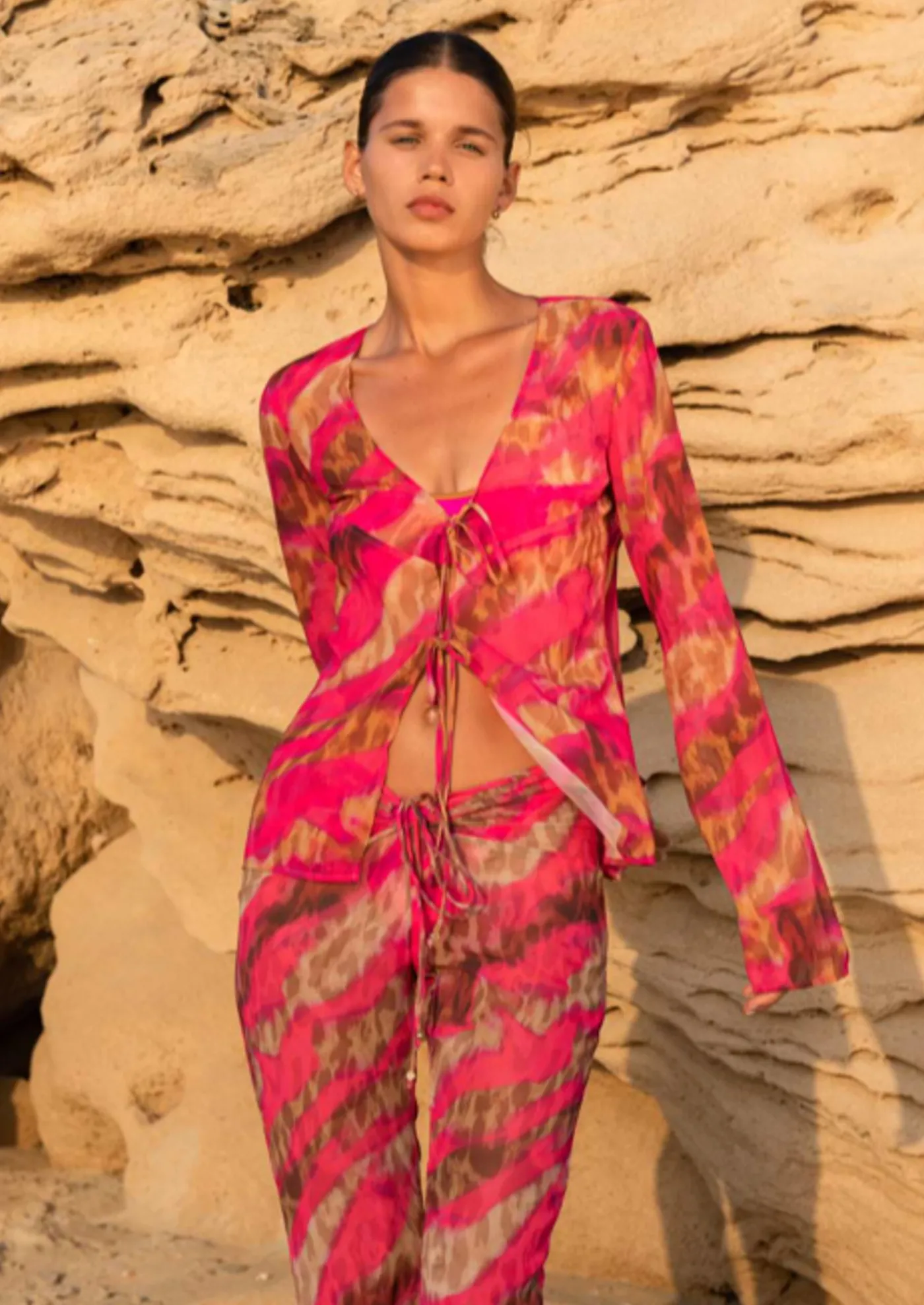 Vanessa Pink Brown Jungle - Cover Up Shirt*Bananhot Clearance